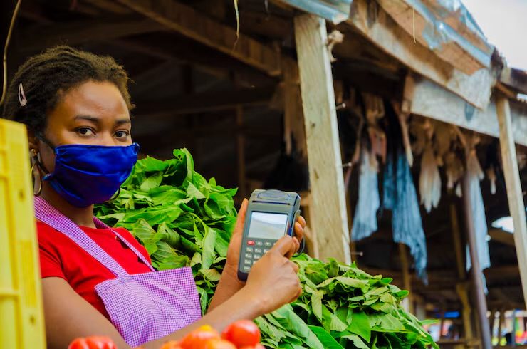 Woman holding pos