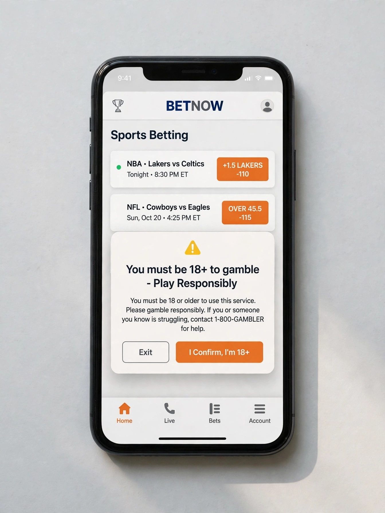 A phone and a betting app