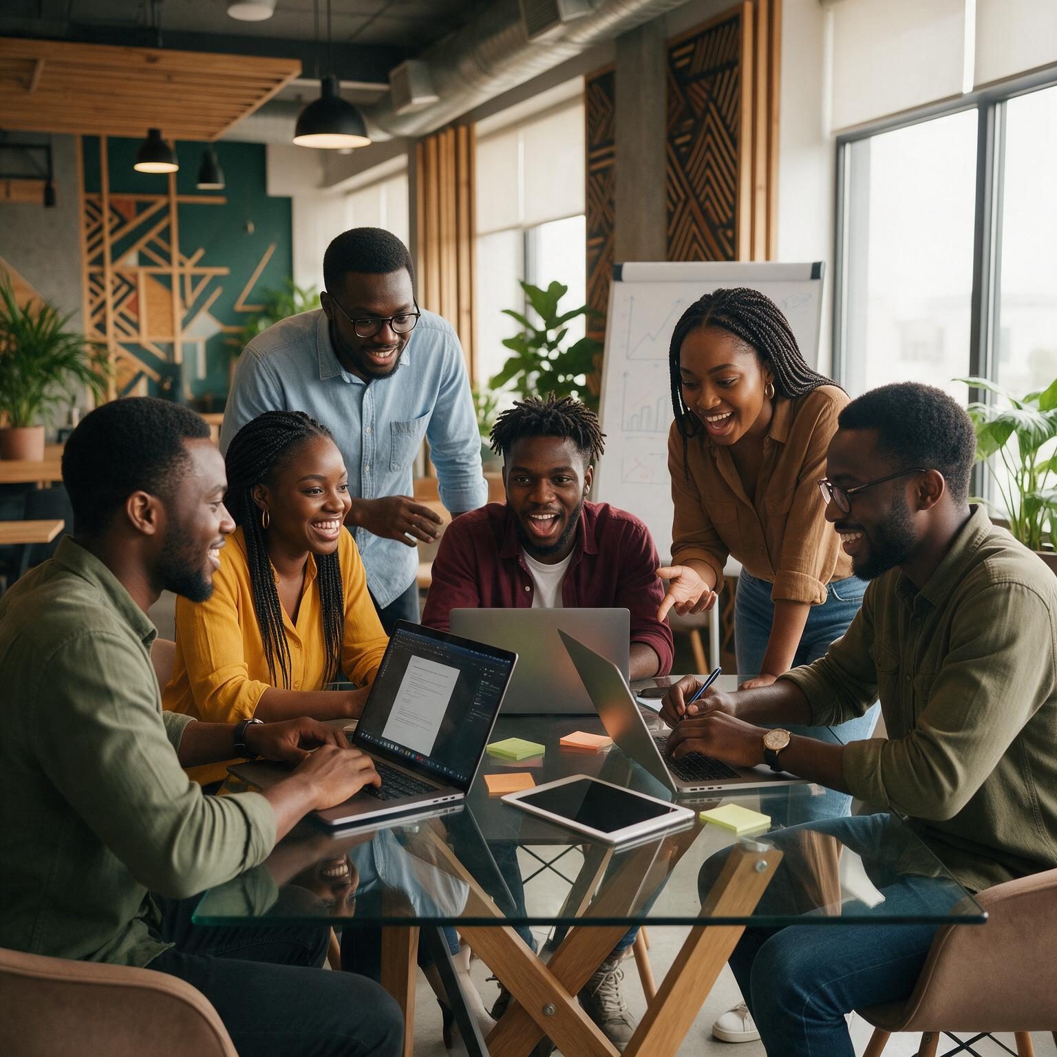 A group of workers of a startup company in a shared office space